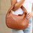 cognac Paige Vegan Leather Woven Handbag