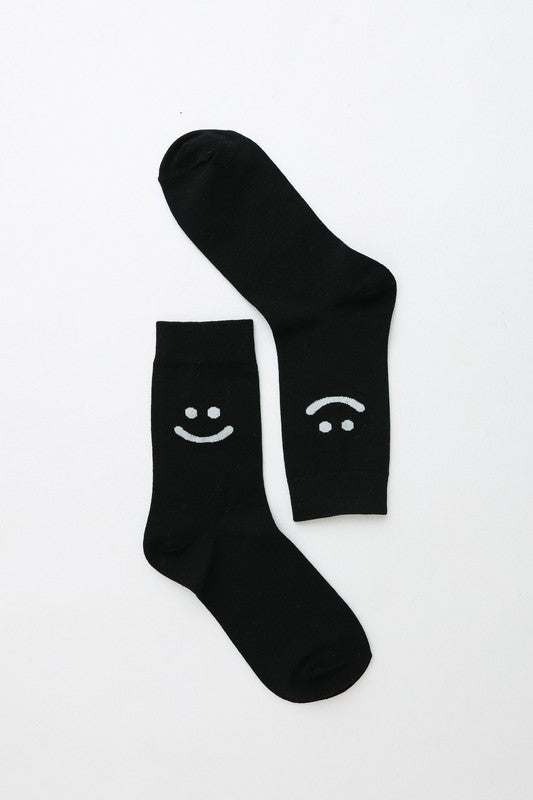 Black with white Smiley Face Crew Socks