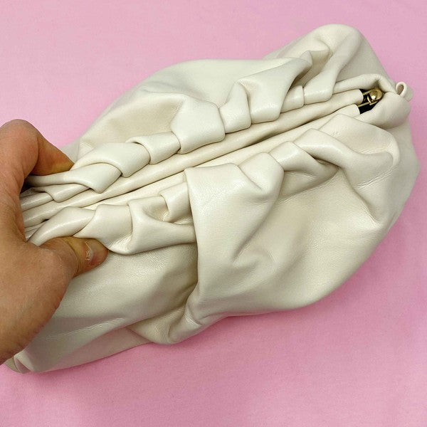 Faux Leather Ruched Clutch Handbag