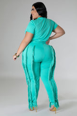 Plus Size model wearing jade green High-Waist Pant Set side view