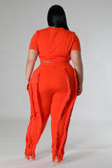 Plus Size model wearing orange High-Waist Pant Set back view