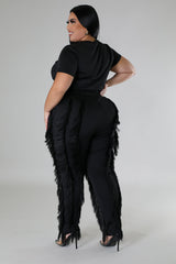 Plus Size model wearing Black High-Waist Pant Set side view