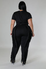 Plus Size model wearing Black High-Waist Pant Set back view