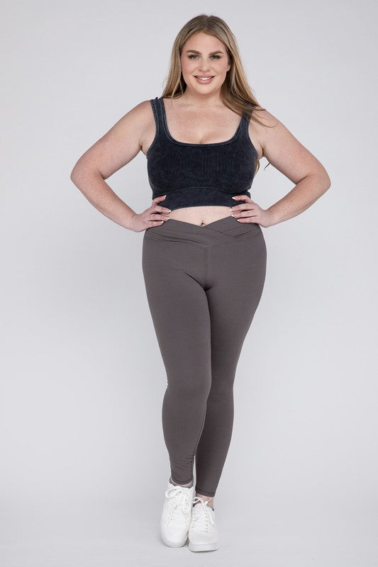 Plus Size V Waist Full Length Leggings grey