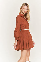 mocha Flared Button Down Shirt Dress