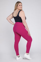 Plus Size V Waist Full Length Leggings pink back view