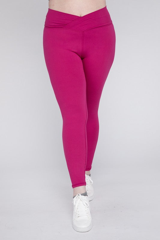 Pink Plus Size V Waist Full Length Leggings