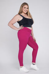 Plus Size V Waist Full Length Leggings pink side view