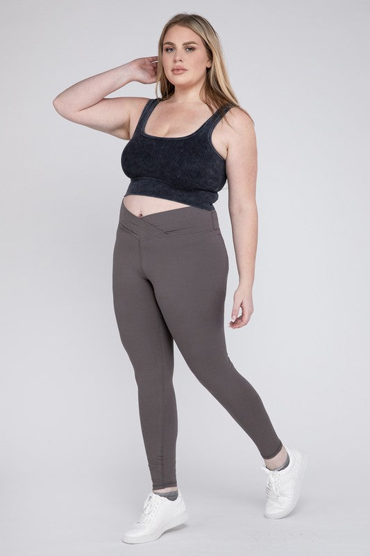 Grey Plus Size V Waist Full Length Leggings