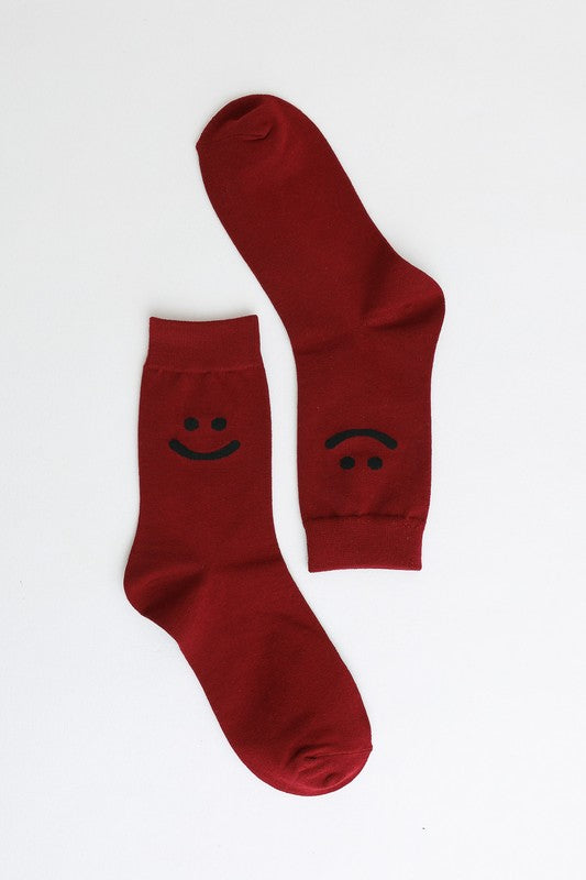 red with Black Smiley Face Crew Socks