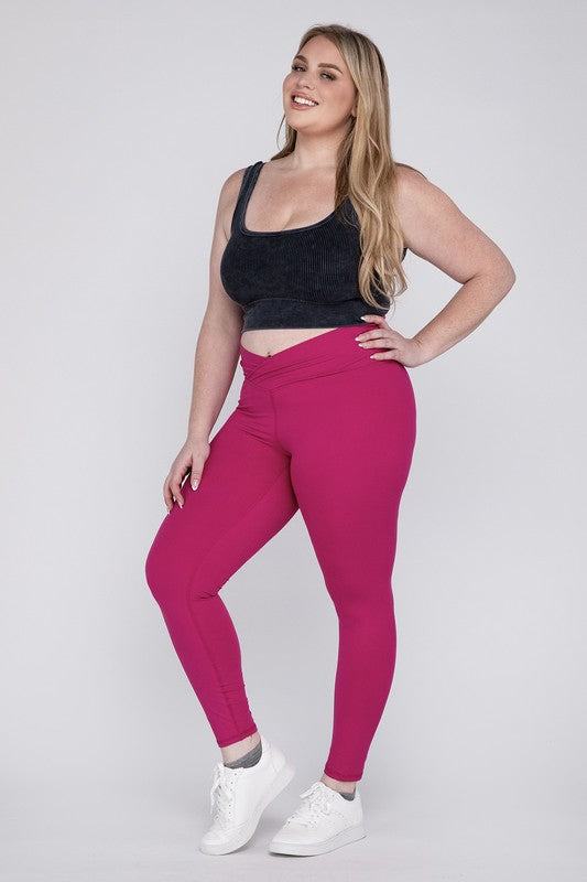 Plus Size V Waist Full Length Leggings pink