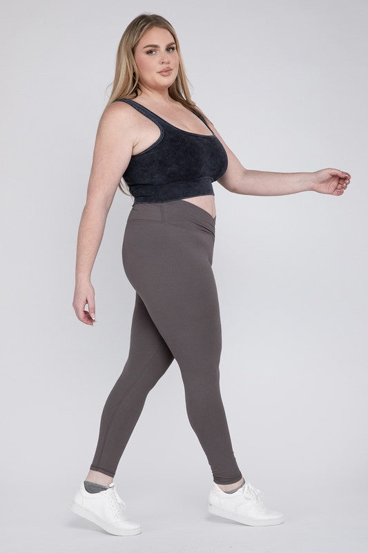 Plus Size V Waist Full Length Leggings grey side view