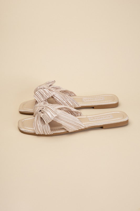 cream Lush Bow Slide Sandals