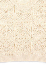 model wearing Ivory Crochet Knit Top - close up of hem and crochet detail - Divva Style