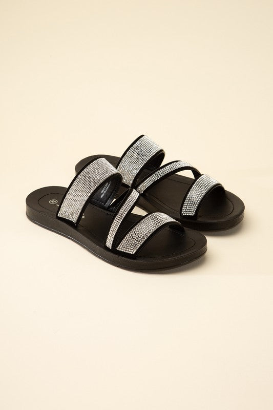 Black Dazzling Rhinestone Strap Sandals