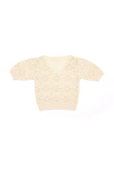 model wearing Ivory Crochet Knit Top - front view - Divva Style