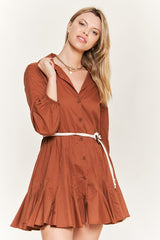 mocha Flared Button Down Shirt Dress