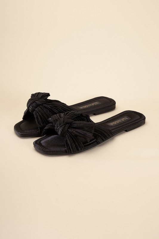 Black Lush Bow Slide Sandals