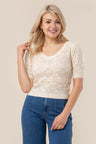 model wearing Ivory Crochet Knit Top - front view - Divva Style