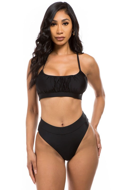 Black Ruched Top High Waisted Bikini 