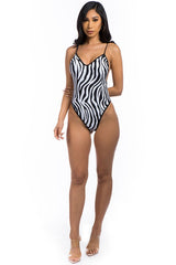 One-Piece Zebra Print Swimsuit in Black