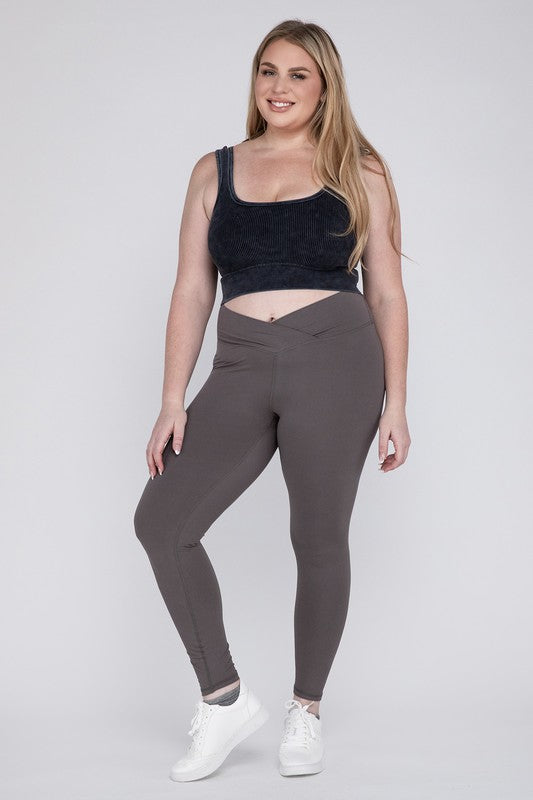 grey Plus Size V Waist Full Length Leggings