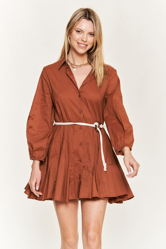 mocha Flared Button Down Shirt Dress