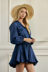 navy blue Flared Button Down Shirt Dress