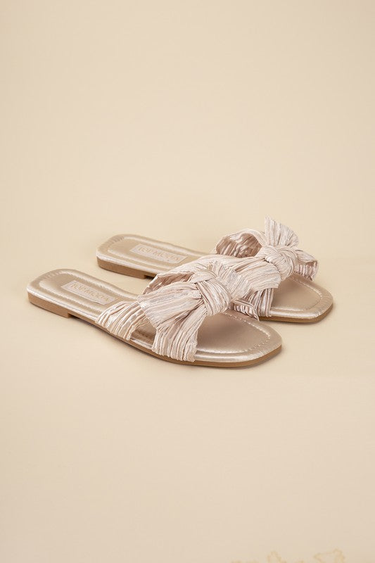 cream Lush Bow Slide Sandals