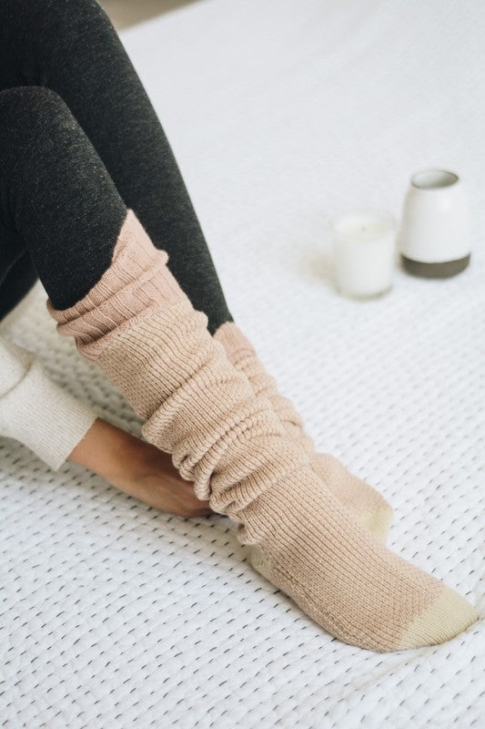 pink Knitted Knee High Lounge Socks