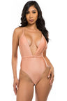 pink Low V-Neck One Piece Swimsuit