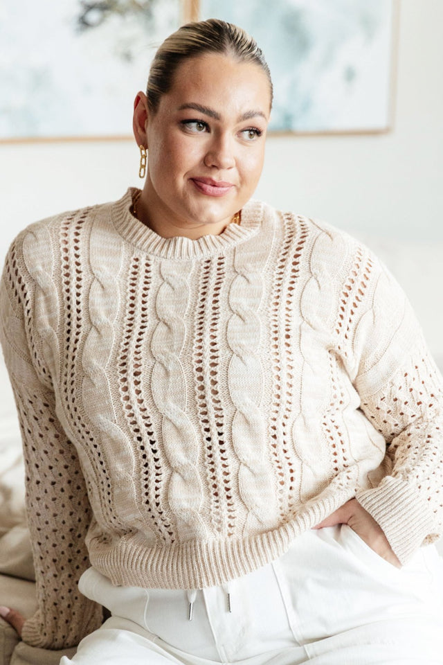 Plus size Medium Weight Cable Knit Sweater in Ivory