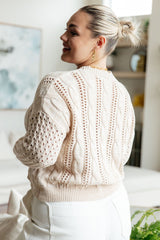 Plus size Medium Weight Cable Knit Sweater in Ivor back view