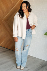 Ivory Faux Suede Button Up Blouse