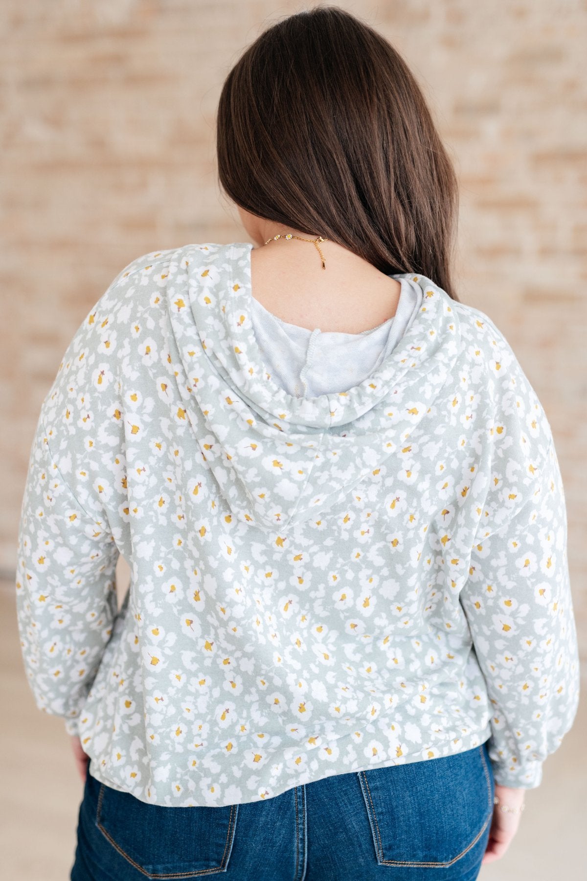 Floral French Terry Pullover Sweater - Sage