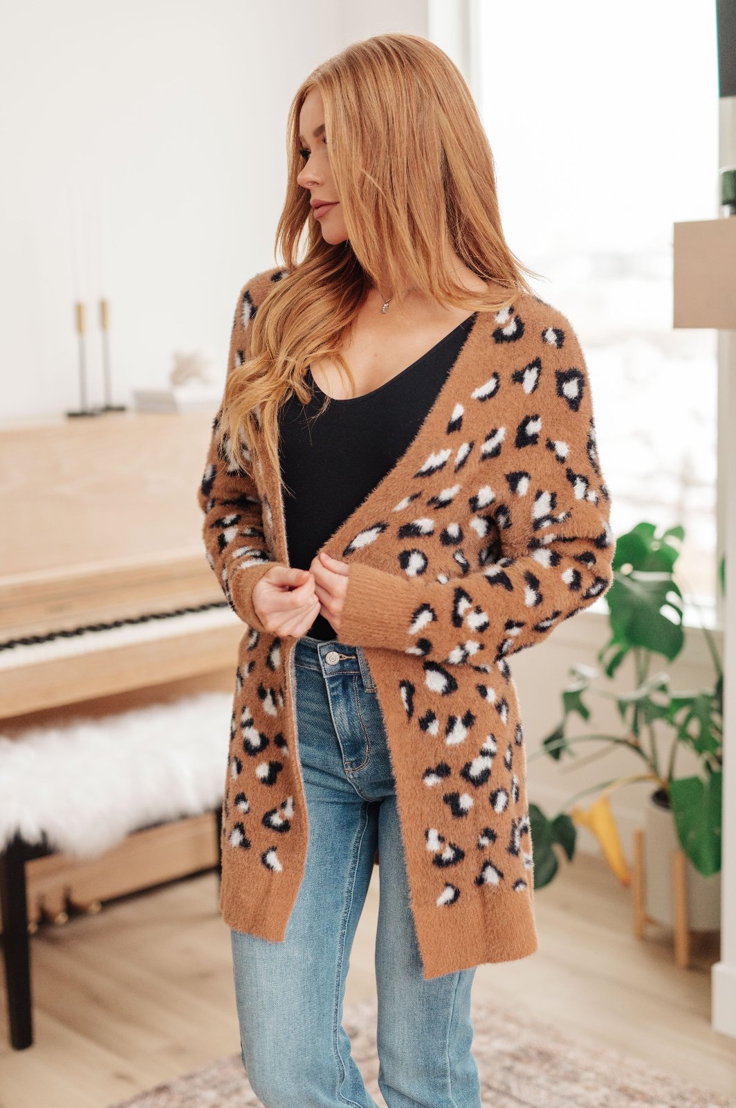 Brown Animal Print Longline Cardigan side