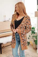 Brown Animal Print Longline Cardigan side