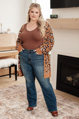 plus size Brown Animal Print Longline Cardigan full view