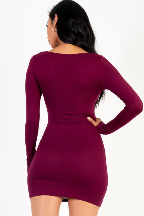 burguny Square Neck Mesh Corset Mini Dress