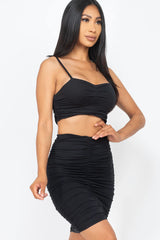 Black Ruched Crop Top & Skirt Set