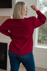 plus size back view Red V-Neck Puff Sleeve Blouse