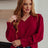 Red V-Neck Puff Sleeve Blouse front view