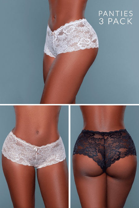 Hayden Lace Boyshorts 3 Pack Black, Nude and Pink (one of each color)