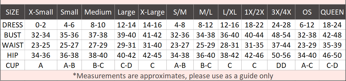 Be Wicked size chart