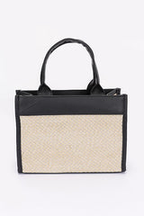 Beige Faux Straw Fashion Tote Bag back view