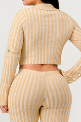 Beige Cozy Knit High Waisted Pant Set back view of top