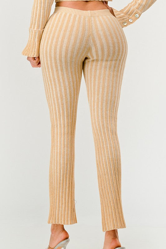 Beige Cozy Knit High Waisted Pant Set back view of pants