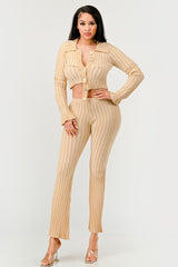 Beige Cozy Knit High Waisted Pant Set