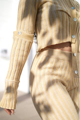 Beige Cozy Knit High Waisted Pant Set sleeve