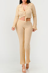 Beige Cozy Knit High Waisted Pant Set